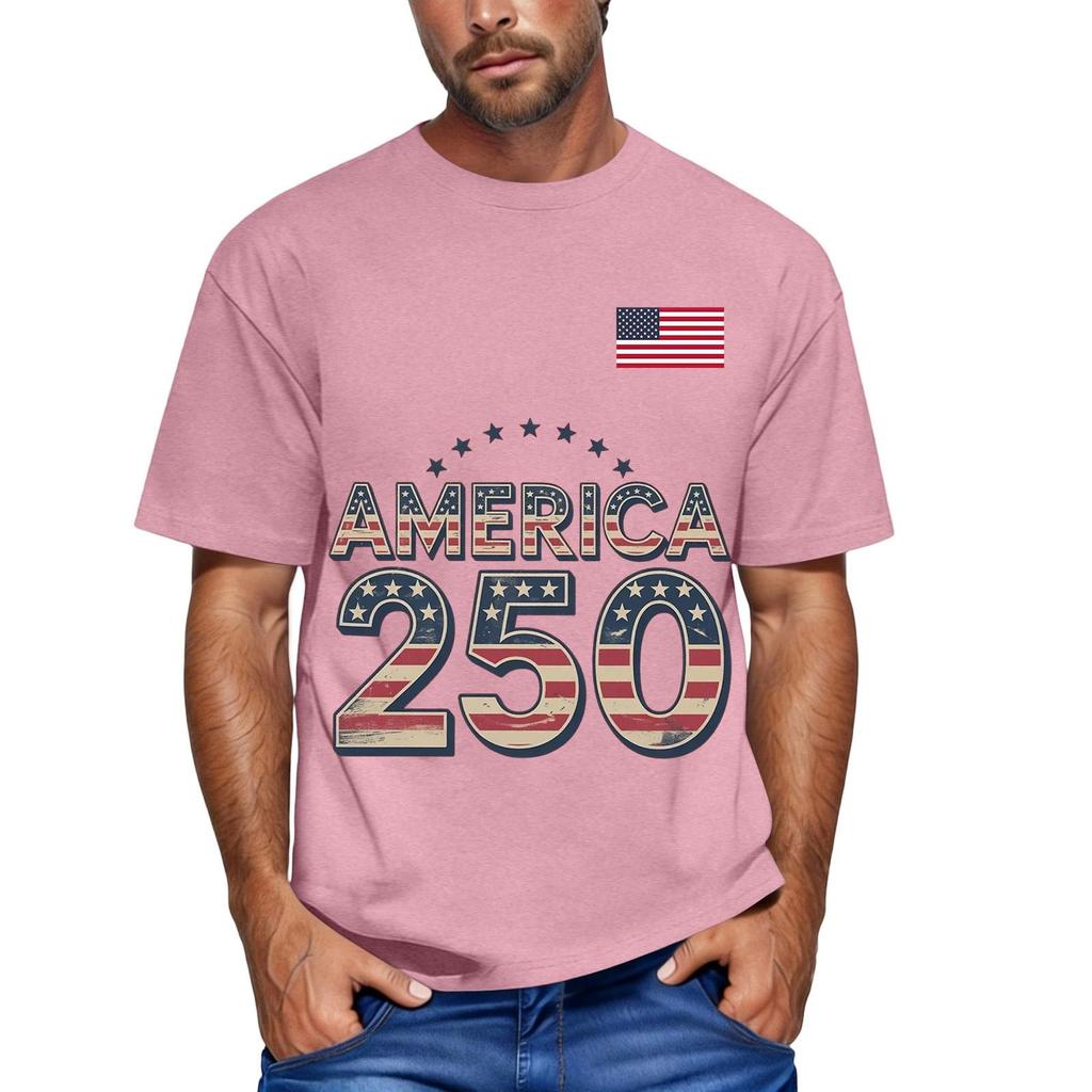 Men's loose and casual flag letter print T-shirt short-sleeved top