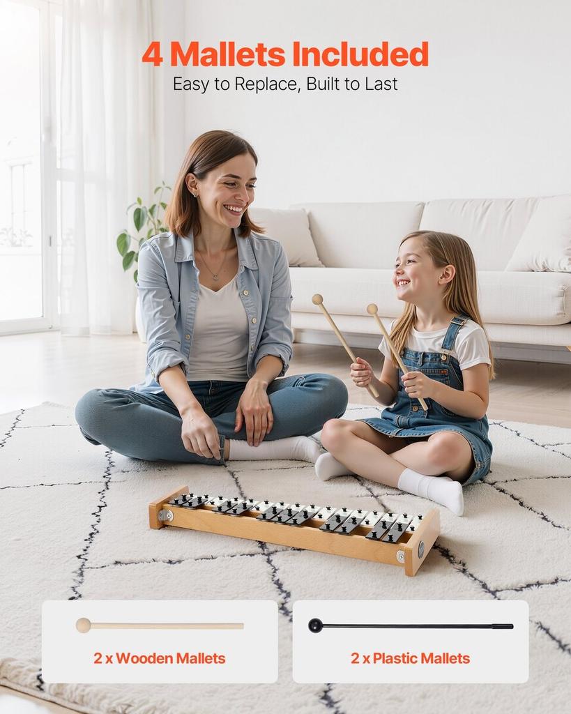 Glockenspiel Xylophone, 27 Notes, Professional Xylophone Percussion Instrument, with Metal Keys, Includes 4 Mallets, Carrying Bag, Beginner Musical