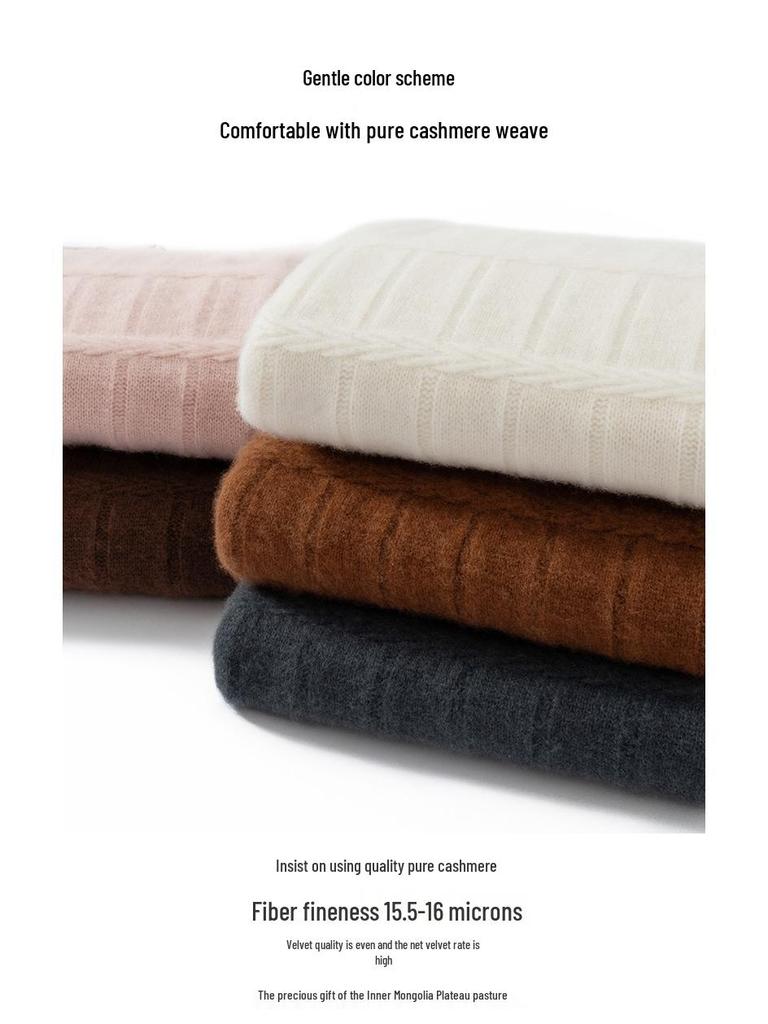 Women's 100% Cashmere Vintage Loose Fit Half High Neck Pullover - Thick, Warm Knit Sweater for Autumn/Winter.