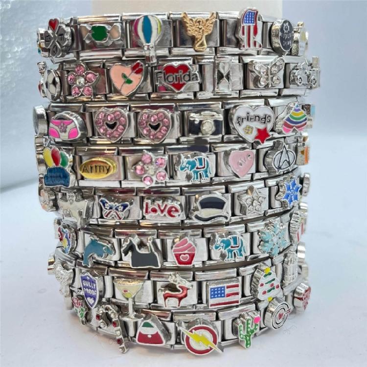 Stainless Steel Flower Charm Italian Links Fit for 9mm Bracelet Jewelry Making