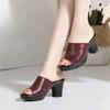 Square Heels High Heel Sandals Women Platform Shoes Summer Mules  Block Heel Leather Slides Ladies Office Slippers Plus Size