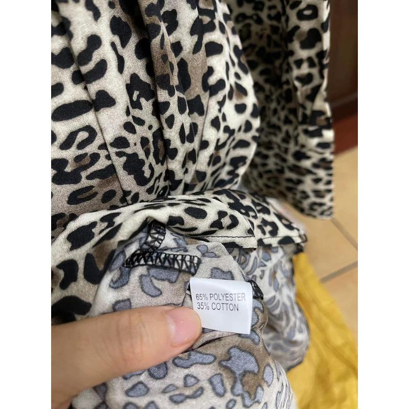 Women's Leopard Print Dress Spring Long Sleeve Lapel Lace-up Button Up Loose Casual Sexy Dress Women Summer Elegant A Line Office Ladies Long Dresses