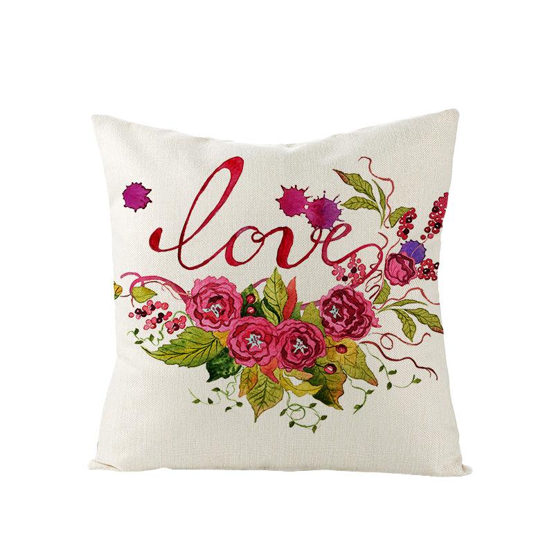 Valentine's Day Pillowcase Floral Series Square Polyester Pillowcase Home Cushion Cover