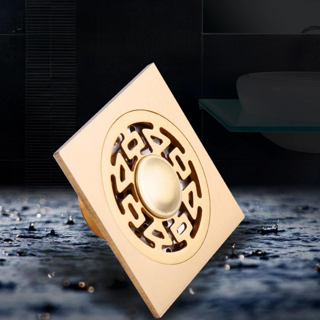 

Tuqiu Floor Drain 10cm*10cm Shower Floor Drain Brass Color Bathroom Deodorant Floor Drain Strainer Cover Grate Waste