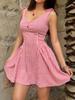 European and American new fashion strap suspender contrasting color plaid dress