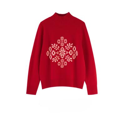Christmas and New Year High-neck Pullover Winter Scenery Sweater with Romantic Meaningful Design