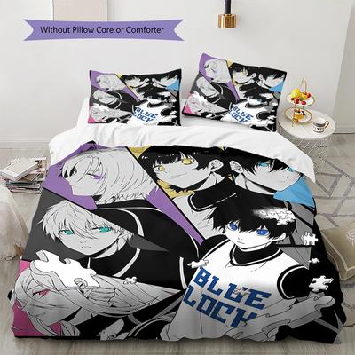 BLUE LOCK Pattern Bedding,Quilt Set Quilt Cover Pillowcase Home Birthday Gift (1 * Duvet Cover + 2 * Pillowcase, Without Core)