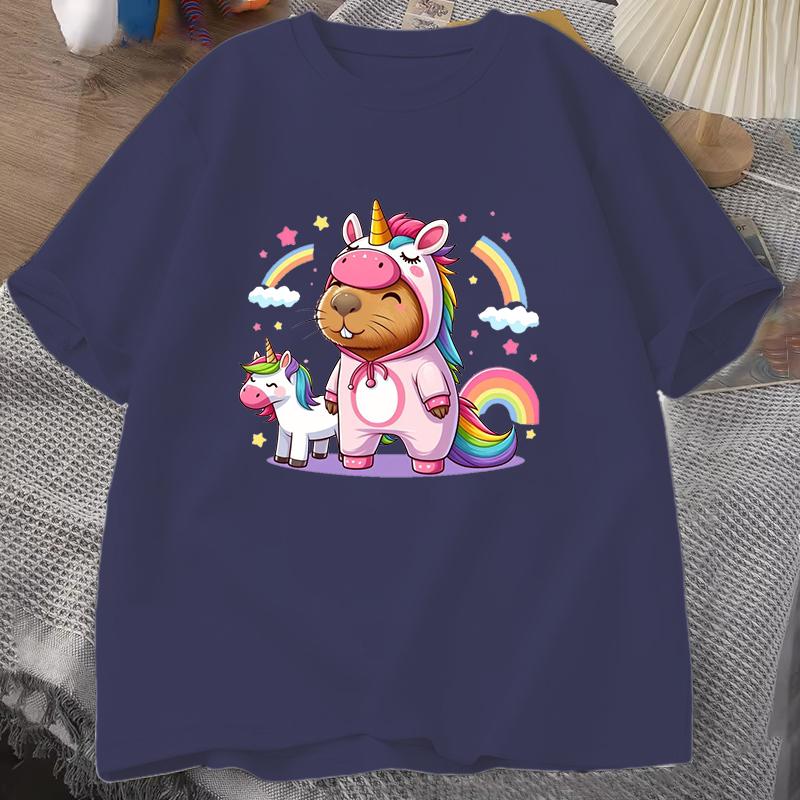 New Cute Unicorn Capibala Print Casual Tshirt Women T Shirt Summer Casual Short Sleeve Harajuku Tops Unisex Tops