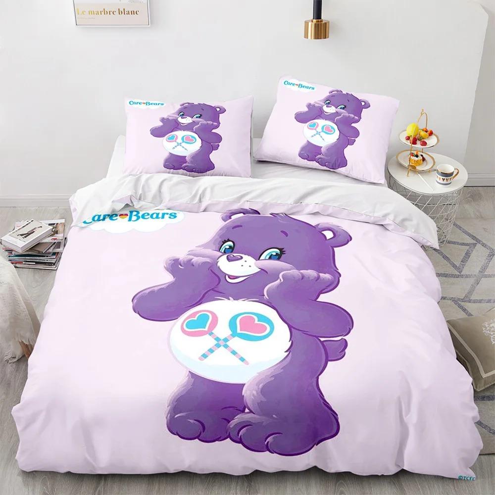 Cartoon Anime Care Bears Bettbezug-Set Kawaii Carebears Bettdeckenbezug Kissenbezug-Set Kinderbettwäsche-Set Dekor Full Queen King Size