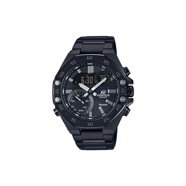 Casio Edifice Series Business Bluetooth Classic Three-Hand Metal Case Quartz Watch Stainless Steel Band Men watches Black ECB-10YDC-1A Black