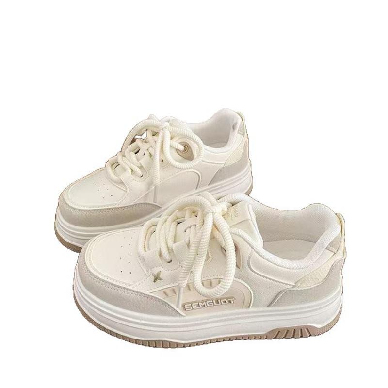 Student leisure sports board shoes platform bread little white shoes women's autumn new pink color matching casual shoes