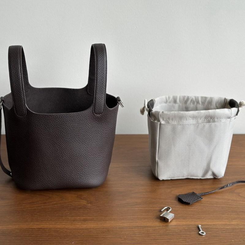 New leather first layer cowhide lychee pattern bucket bag handbag vegetable basket bag women's bag