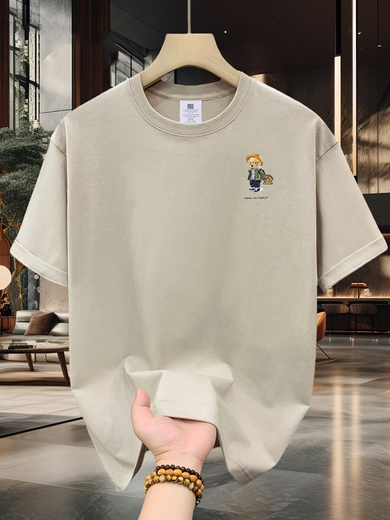 Men's Summer Loose Fit Cartoon Print Casual Comfortable Crew Neck Short Sleeve T-Shirt