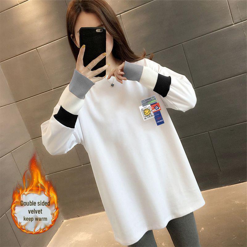 Dámské tričko s dlouhým rukávem slim-fit střední délky - Módní podzimní/zimní ležérní top