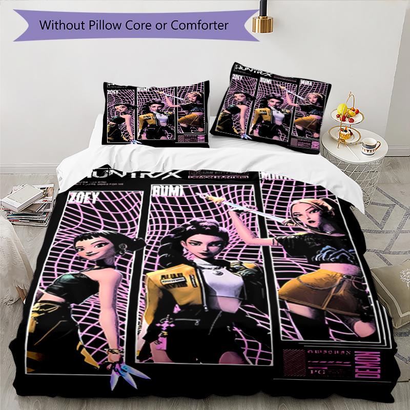 3pcs Kpop Hunter12 pattern bedding set duvet cover set includes duvet cover &pillowcases, perfect all season bedroom decoration & gift