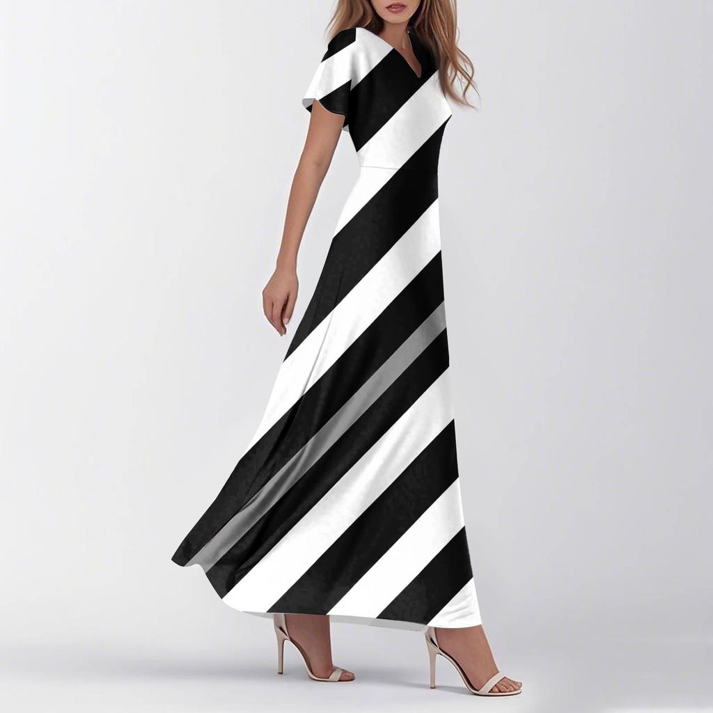 Women's Dresses Summer Casual V-neck Striped Print Short Sleeve Wear To Work Dresses