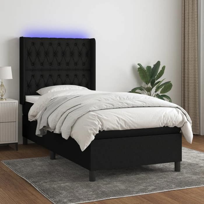 VidaXL Sommier à Lattes de Lit avec Matelas et LED, Lit Rembourré, Lit Simple, Lit Adulte de Chambre à Coucher Intérieur, 3138535
