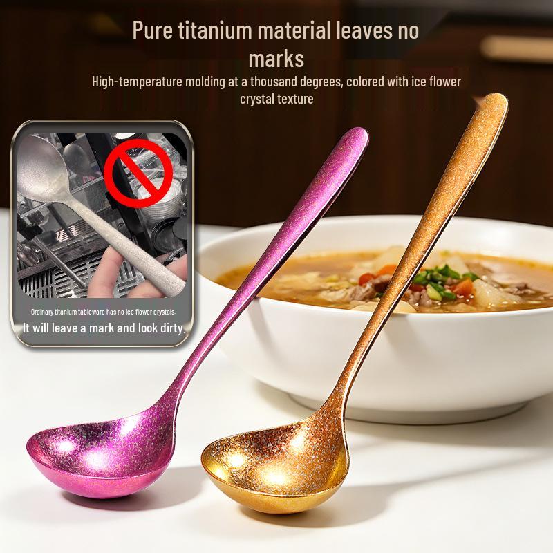 Pure Titanium Antibacterial Korean-Style Soup Spoon with Long, Thickened Handle