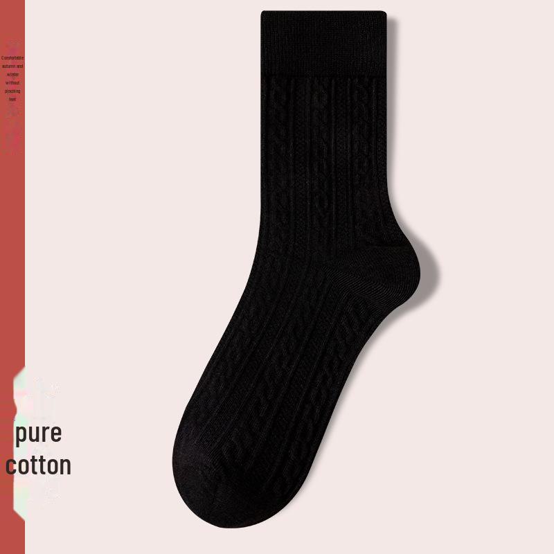 Women's Retro Twist Pure Cotton Mid-Tube Socks - Antibacterial, Deodorant, Autumn/Winter, White Long Socks.