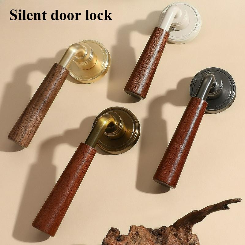 Middle Ancient Style Indoor Door, Walnut Wood Grain Bedroom Door Handle, Door Lock, Room Use, Silent Split Handle Lock