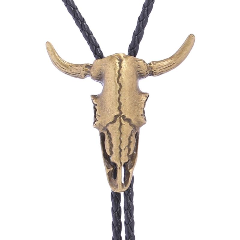 Elegant Black Bolo Tie with Bull Pendant Cowboy Bull Necktie Western Necklace Cool Bola-Tie Western Cowboy Costume