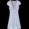 French pure desire wind contrasting color bow V-neck floral dress women's summer sweet babes sexy waist A-word short skirt