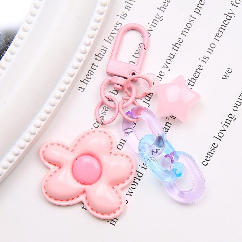 1Pc Cute Sweet Candy Color Flowers Star Keychain Universal Resin Floral Keyring For Girls Bag Pendant Backpack Decoration