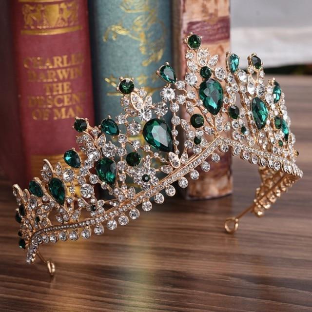 Barock Bronze Schwarz Grün Kristall Braut Diademe Krone Vintage Strass Diadem Für Bräute Stirnbänder Hochzeit Haar Zubehör black