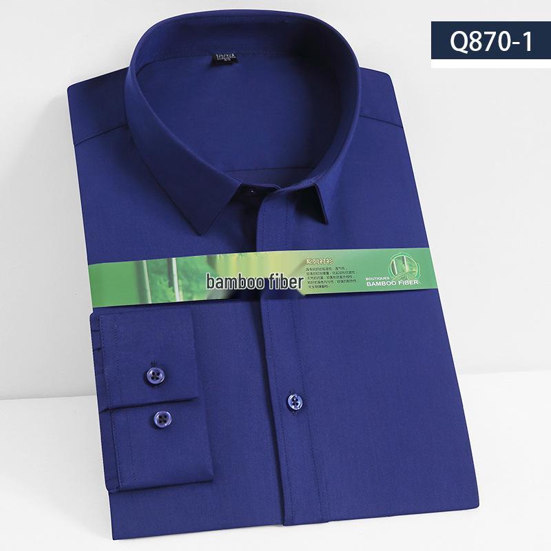 Men's Long Sleeve Bamboo Fiber Slim Fit Shirt - Solid Color, Iron-Free, Micro-Elastic.