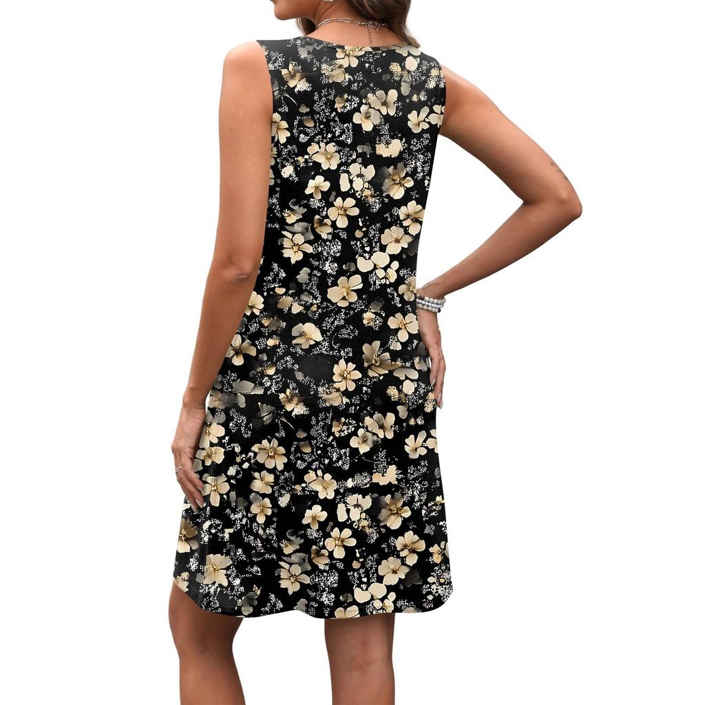 Damen V-Ausschnitt Lässig Strandurlaub Stil Vintage Einfarbig Ärmellos Splicing Kleider