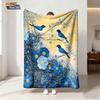 1Pc Chinese Style Flower Bird Print Flannel Blanket Multi Size Living Room Sofa Nap And Leisure Blanket Soft Machine Washable
