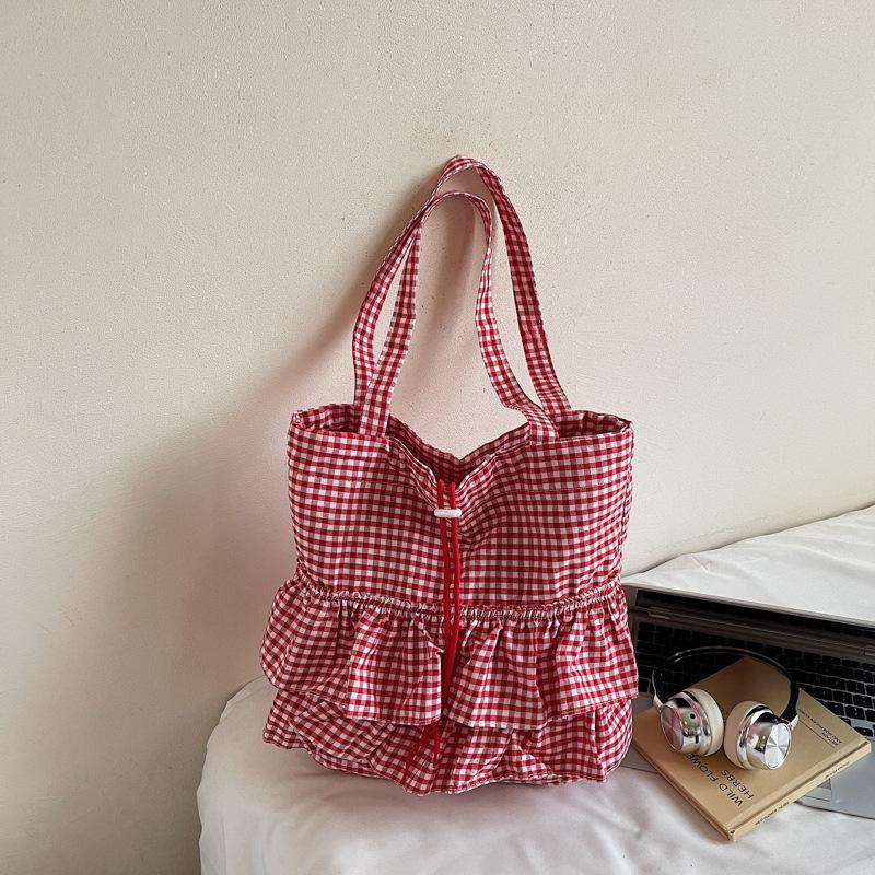 

Autumn and winter new commuter plaid shoulder bag fashionable and simple niche design large capacity tote cloth bag бордовий