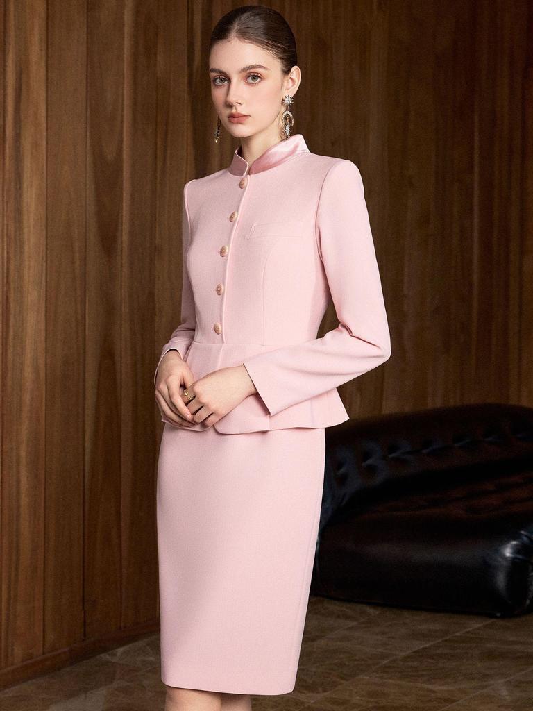 Elegant 'Yulin Fen Du' Women's Suit Dress - Spring/Autumn Waist-Cinching Professional Wear