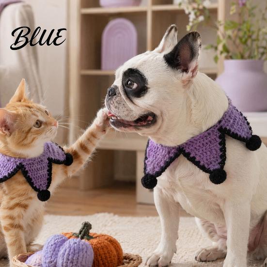 Adjustable Dog Bib Knitted Star Pet Bib Handmade Shape Cat Crochet Skin-friendly Collar with Black Pom-poms for Cats Small Dogs Halloween Outfit