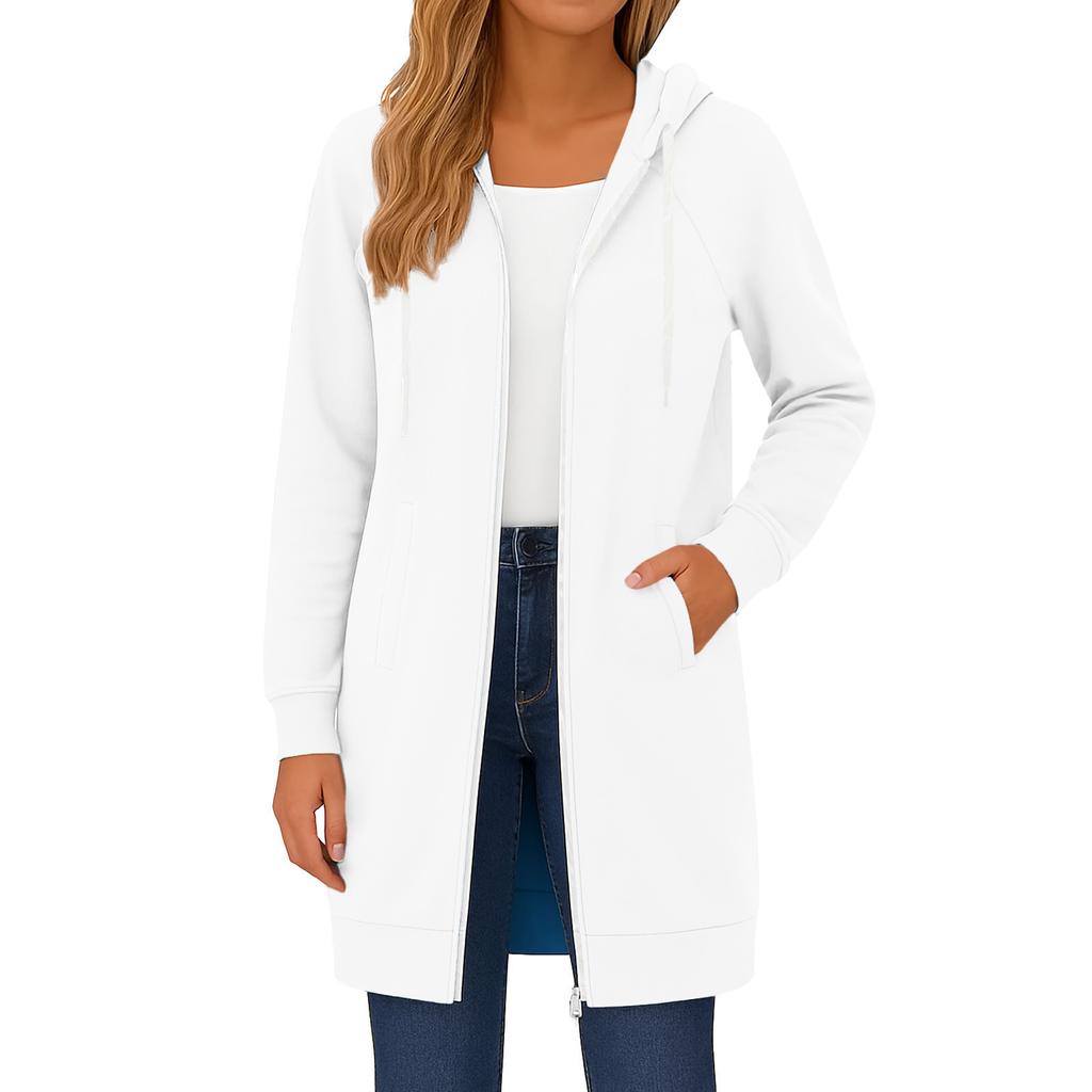 Women's Zip Up Hoodies Long Sleeve Long Tunic Sweatshirts Oversized Fleece Casual Fall Jacket Coat With Pocket