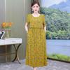 Plus Size Floral Cotton-Silk Dress for Women - Summer Fashion, Elegant Long Swing Dress