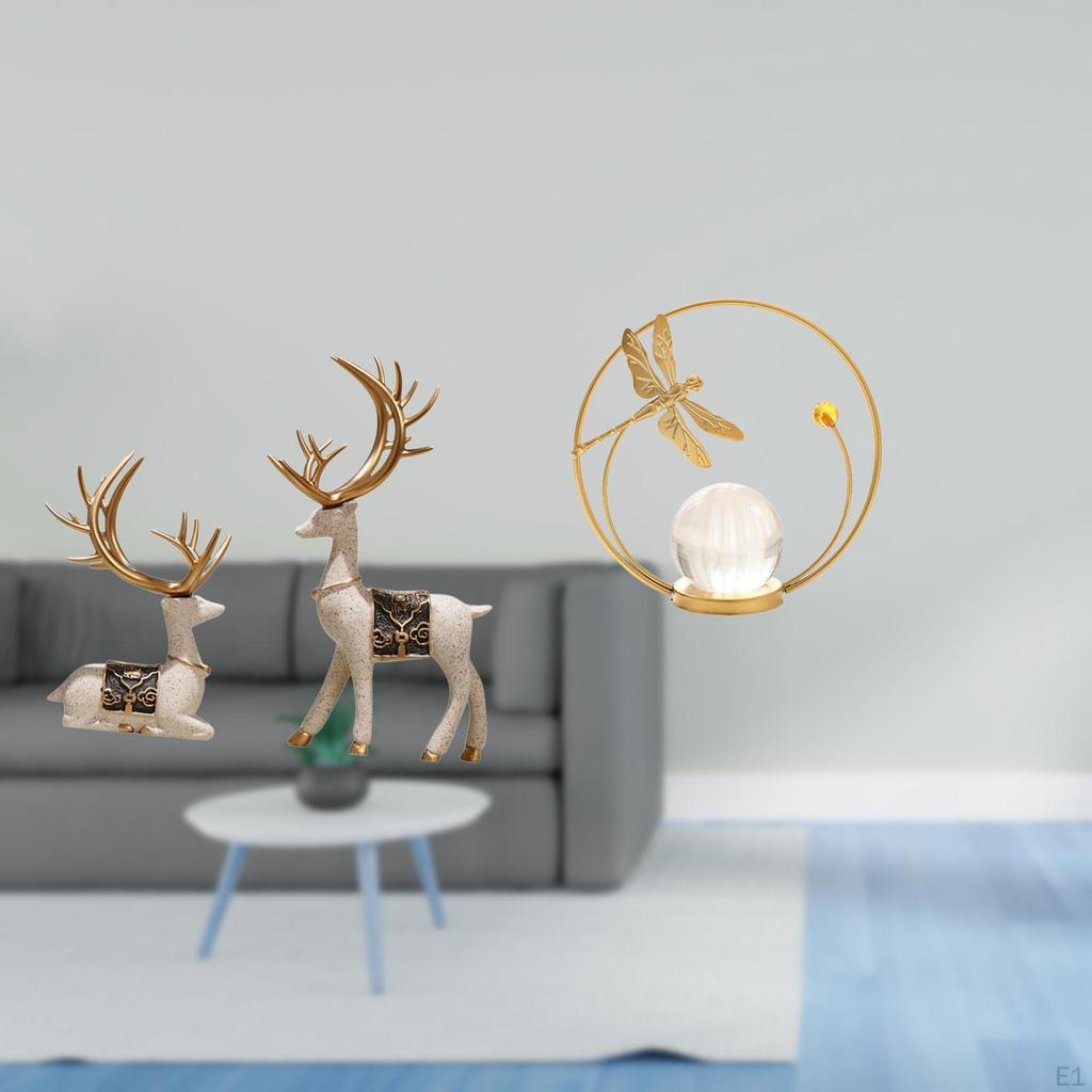 Elegant Reindeer Crystal Ball Sculpture Metal Figurine Ornament Deer Statue for Living Room Office
