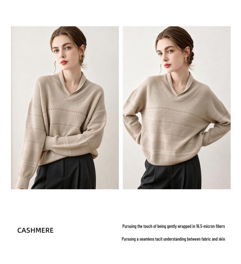Lekasha 100% Pure Cashmere Knitted Sweater - Drop Shoulder, Hollow Out Design, Solid Color, Perfect Autumn & Winter Base Layer