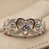 Rose Princess Square Diamond Ring, European and American Love-shaped Rose Gold Two-color Zircon Ring.