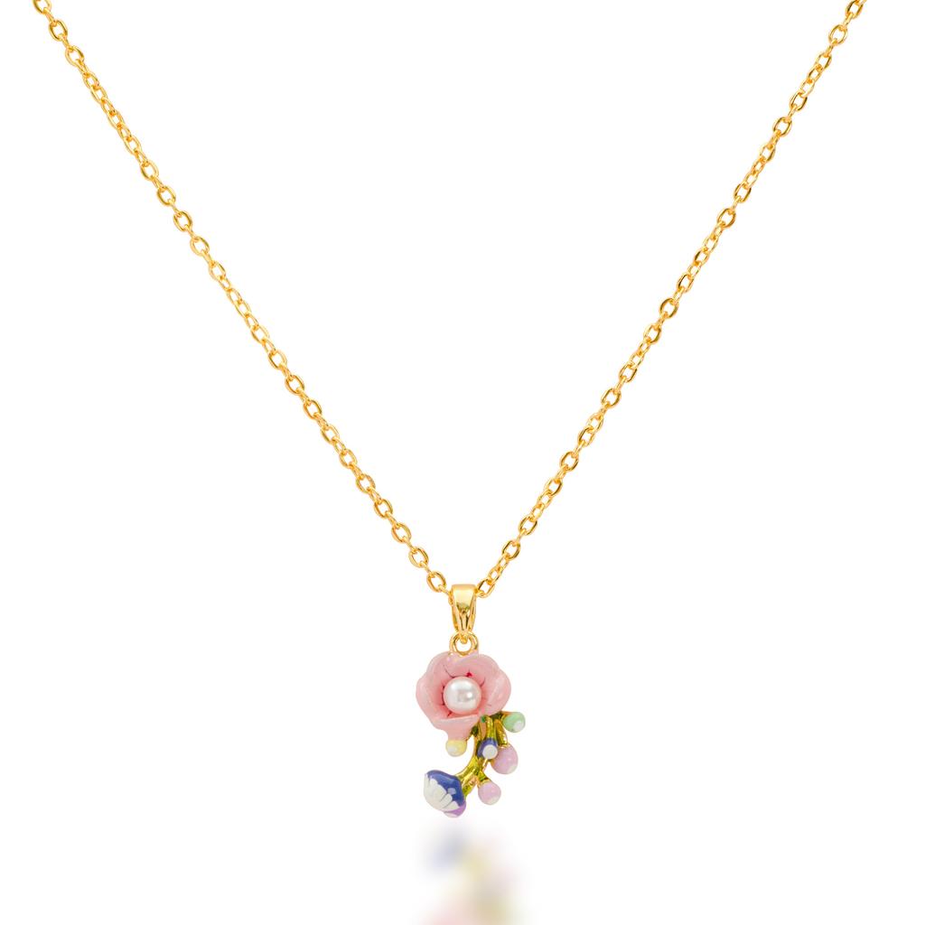 European and American new fashionable exquisite oil drop enamel pearl flower pendant necklace women's high-end collarbone chain