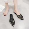 Fashion Slides Pointed Toe Embroidery Shoes for Women Sexy Woman Mules Slippers Low Heel New Collection Price Fashion 2025 Trend Sandals