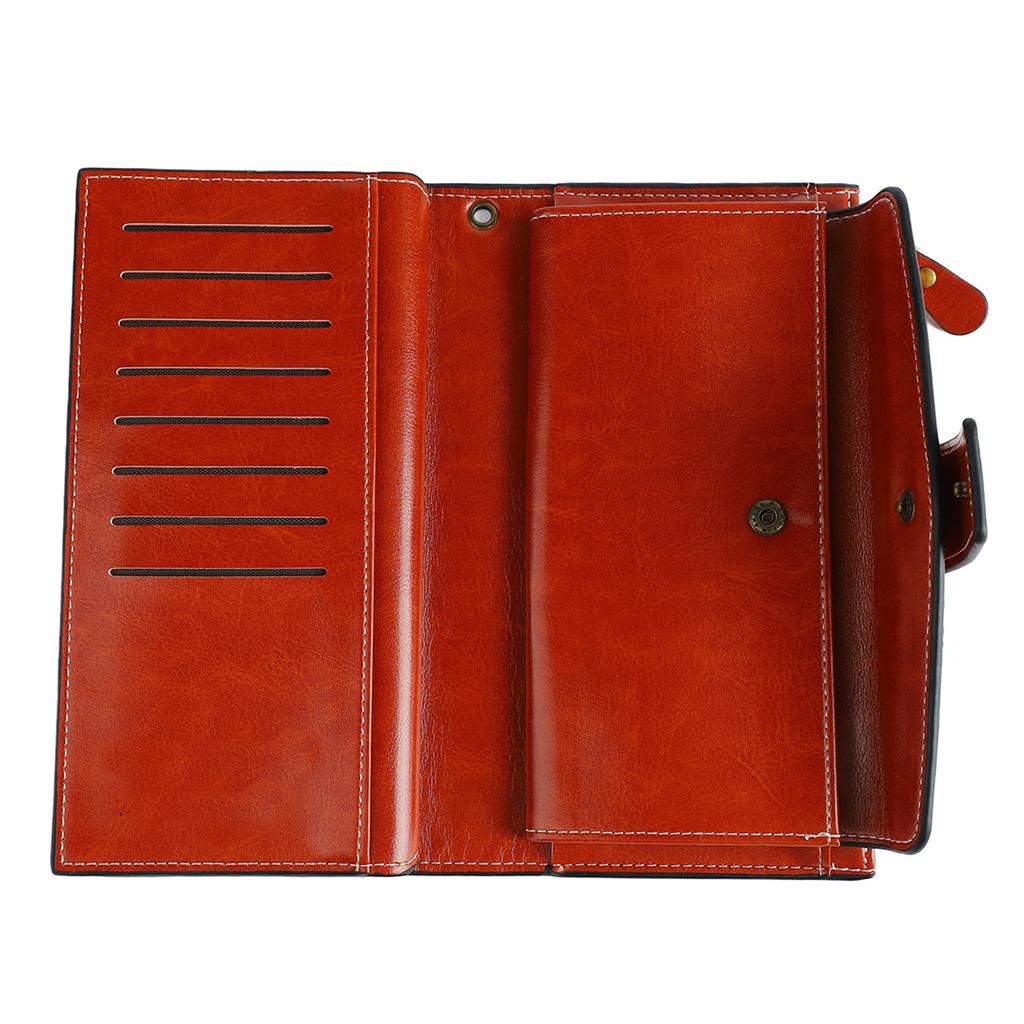 Gewachstes Kartenetui Große Kapazität Langer Typ Mehrschichtiges Kartenetui mit Blocker für Damen Lady Outdoor Vintage Braun Lang