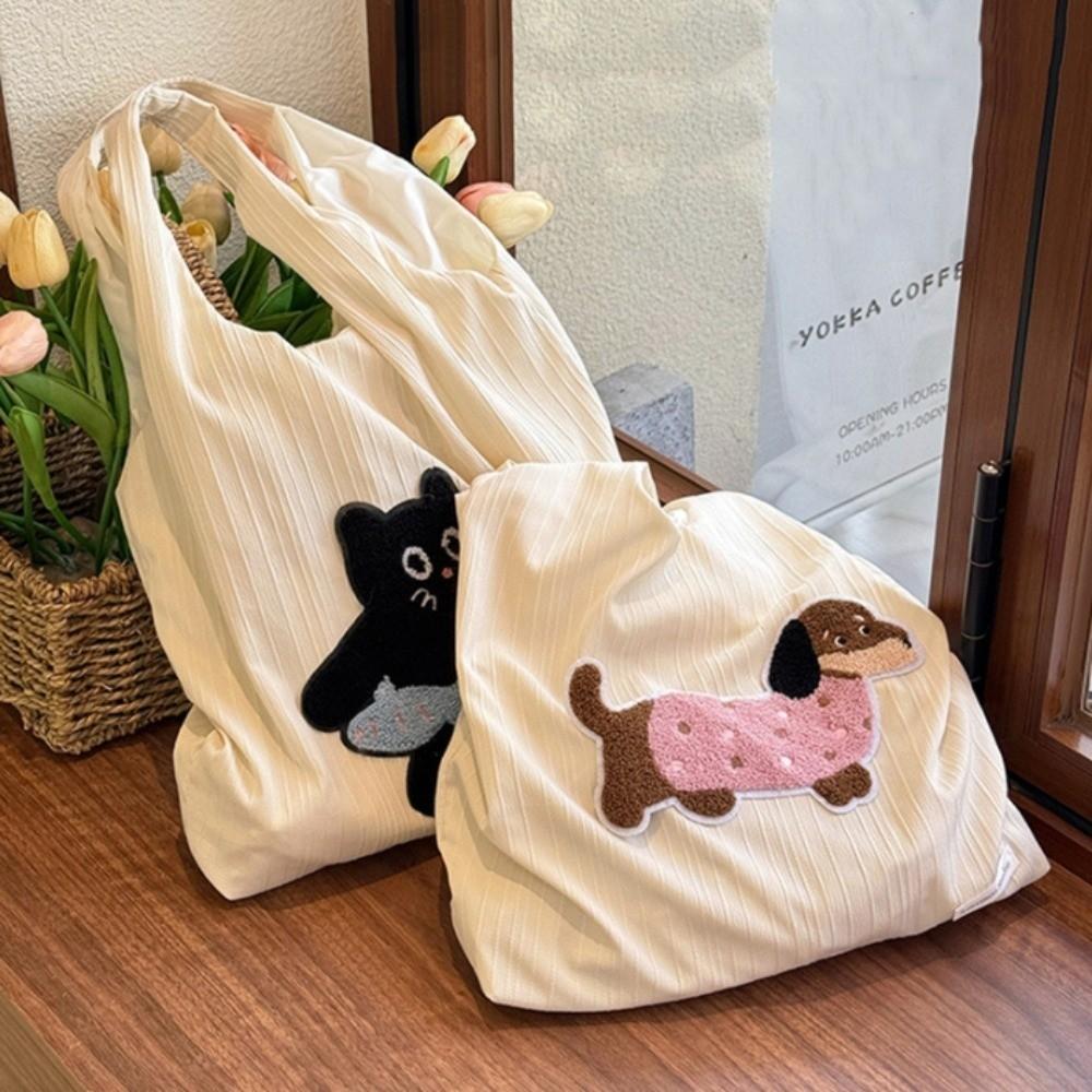 Korean Style Canvas Shoulder Bag Versatile Women's Armpit Bag Cartoon Animals Tote Bag  Female