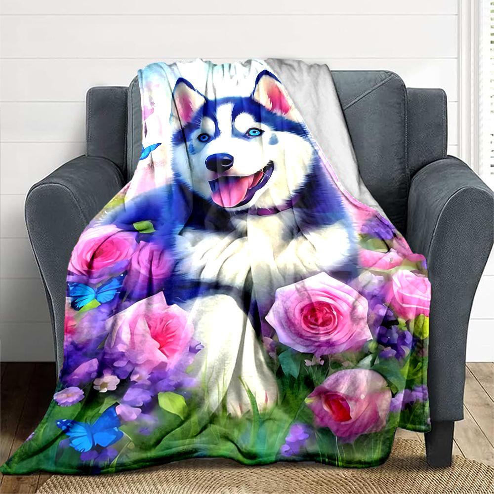 1pc Husky Puppy Blanket Lightweight Blanket Throw Blanket For Sofa, Bed, Travel, Camping, Livingroom, Office, Couch, Chair yy251010053