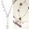 Women's Fashion Korean Style Faux Pearl Flowers Long Necklace Sweater Chain