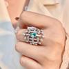 Huitan Newly Designed Geometric Rings with Pear Green CZ for Women Wide Band Gorgeous Female Accessories Wedding Trend Jewelry