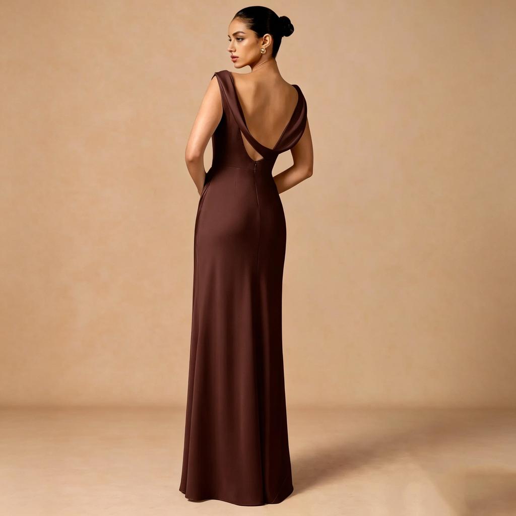 Abito da sera da donna in raso con scollo a oscillazione senza schiena, abito sexy europeo e americano