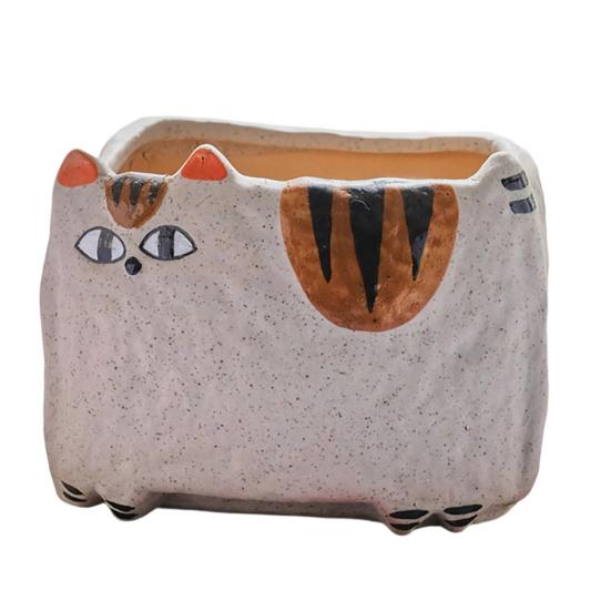 Cute Cat Planter, Cartoon Kitty Ceramic Plant Pot, Decorative Flowerpot with Drainage Hole for Succulents Cacti Small Plants Indoor Outdoor Decor