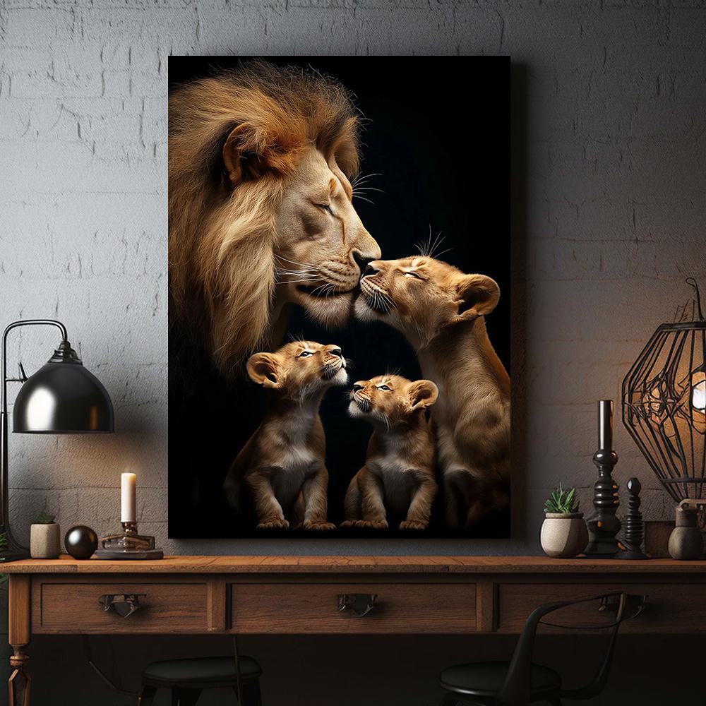 Large Lion Family Warm Wildlife Nature Lover Canvas Painting Poster Print Wall Art Room Home Living Room Wall Decor Art Unframed