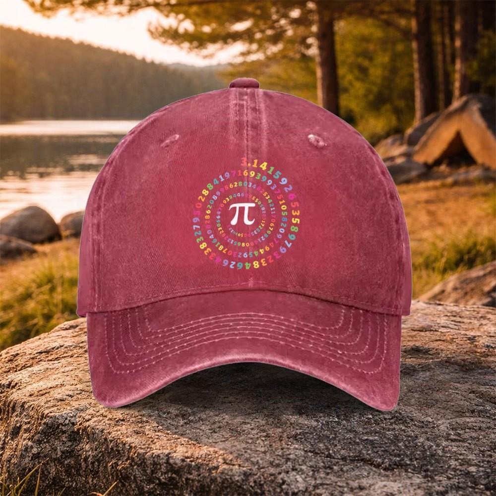 Pi Number Spiral Print Washed Baseball Cap Adjustable Cotton Dad Hat for Math Enthusiasts